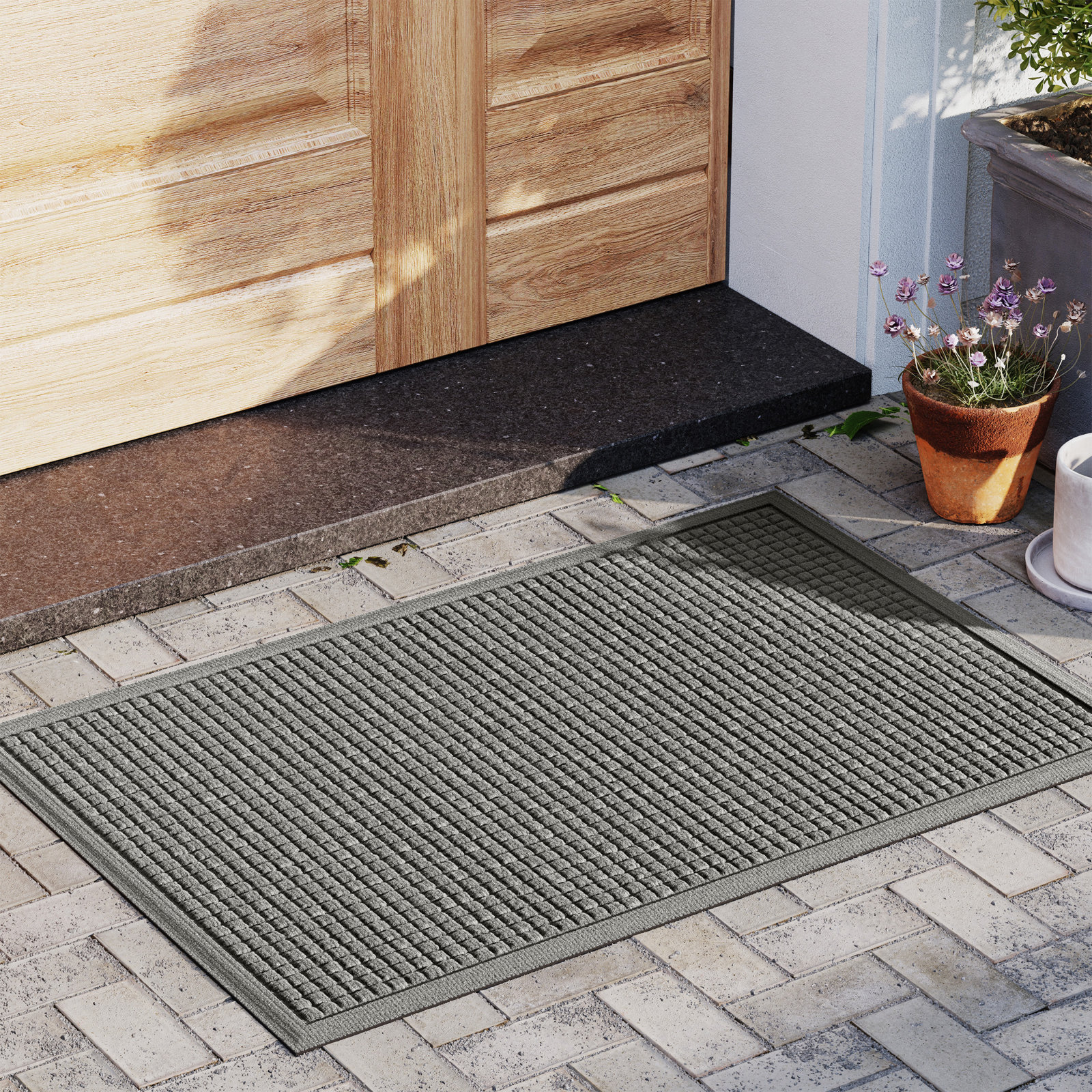 WaterHog Squares Non-Slip Doormat, Rectangle 2' x 3', Medium Gray