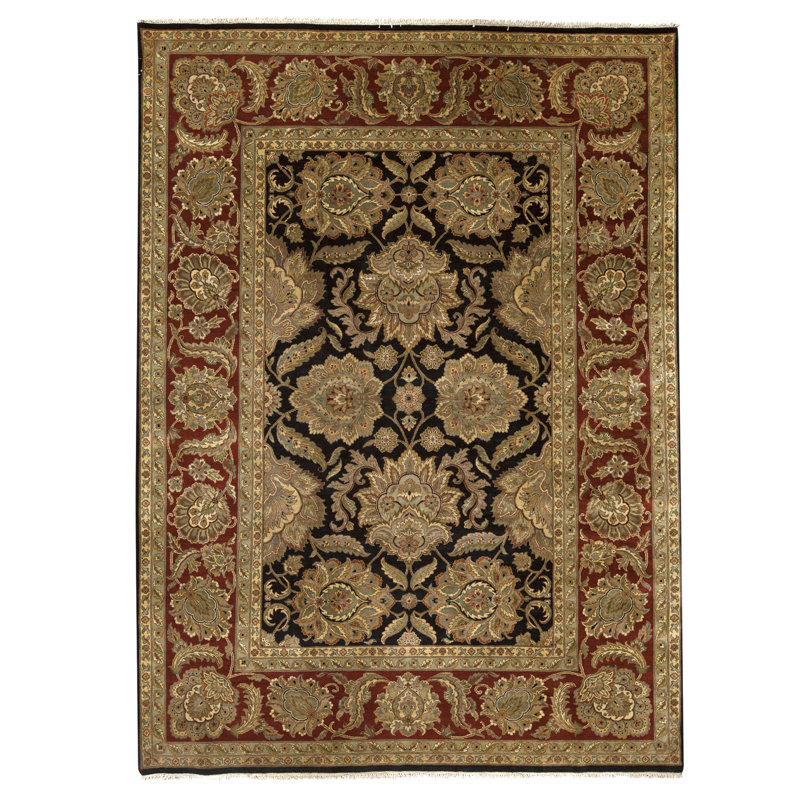 Tapis noir et rouille de haute qualité noué à la main