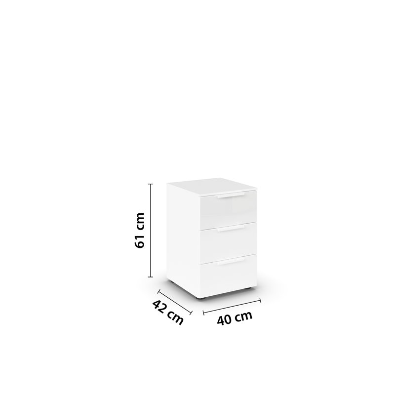 Manufactured Wood Bedside Table, Alpine White/White Glass/White