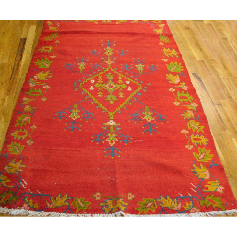 Striking Red Field With Special Lozenge Medallion Antique Turkish Oushak Rug