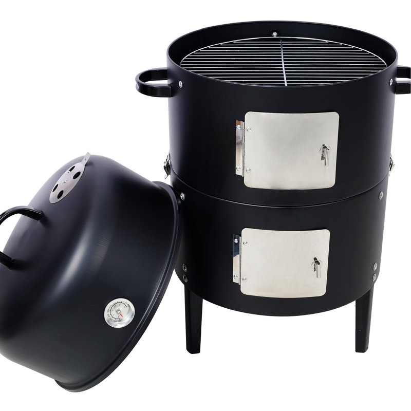Cuiseur à charbon robuste pour l'extérieur avec chaleur réglable et grandes grilles de cuisson en acier Portes à accès double pratiques Options polyvalentes Noir