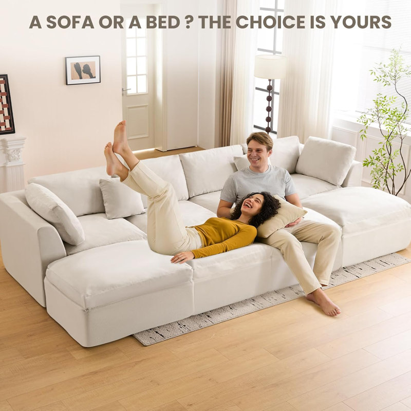 Canapé modulaire Boneless 110 "Comfy Cloud Couch, Mélange de polyester blanc / lin