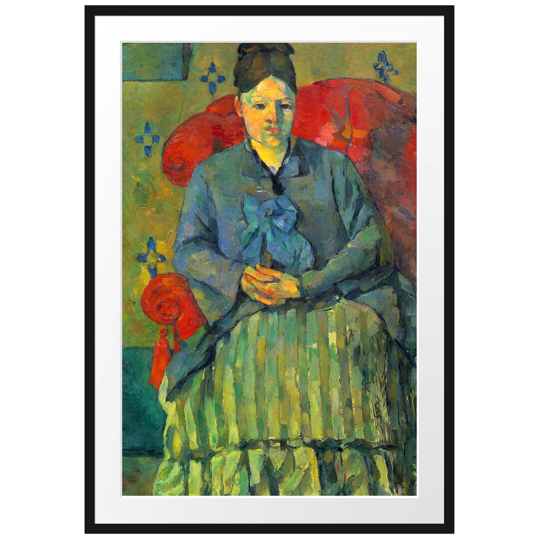 Gerahmter Kunstdruck Portrait of Mme Cézanne in Red Lehnst von Paul Cezanne