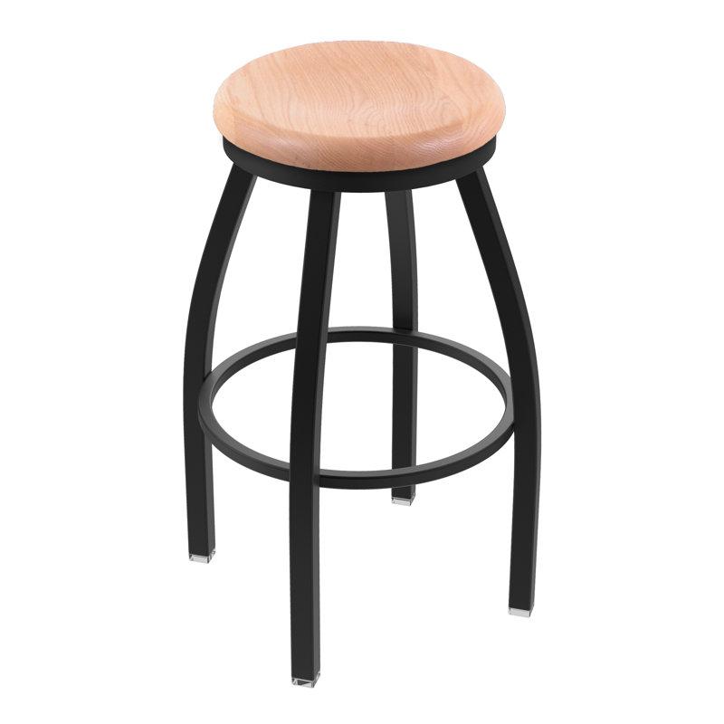 802 Misha Swivel Bar Stool, Natural Oak, Black Wrinkle, Extra Tall (36" Seat Height)