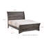 Grand lit contemporain au fini gris, lignes horizontales sur la tête de lit, pieds de support, cadre en bois pour la chambre à coucher, sommier requis, assemblage facile
