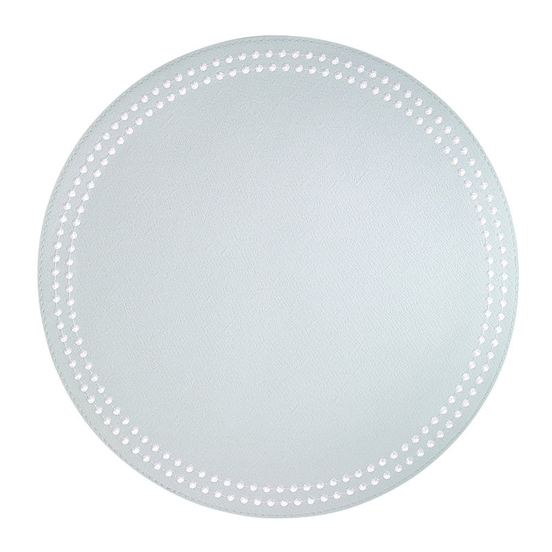 Pearls Vinyl Round Placemats, White/Celadon