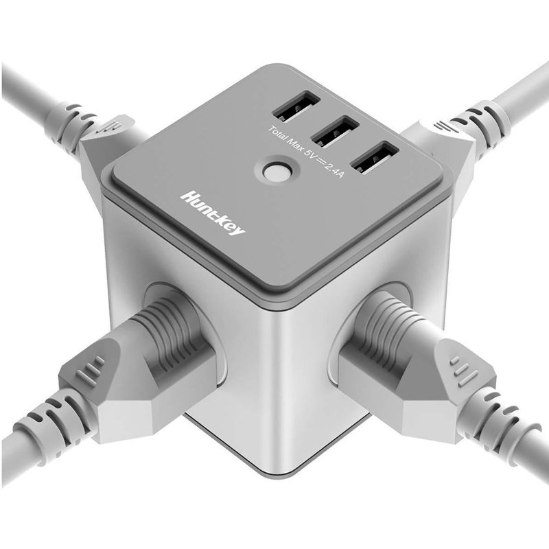 Prolongateur de prise de courant Huntkey SMC007 avec prises CA et ports USB (paquet de 3), Paquet de 3