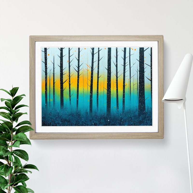 Summer Forest Splatter Vol.1 Abstract - Single Picture Frame Print, 25cm H x 34cm W x 2cm D, Oak Framed