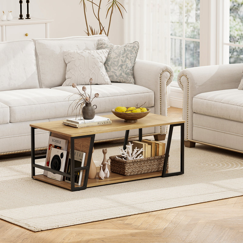 Coffee Table with Storage, Natural Wood, Black