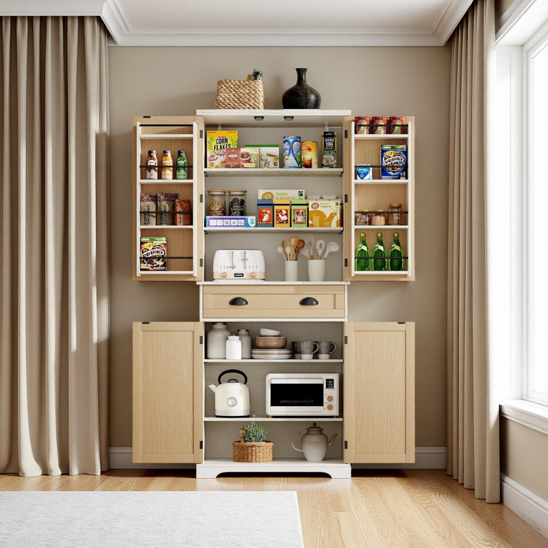Garde-manger de 71,8 po avec tablettes de porte et tablettes réglables, organisateur de placard autoportant en bois