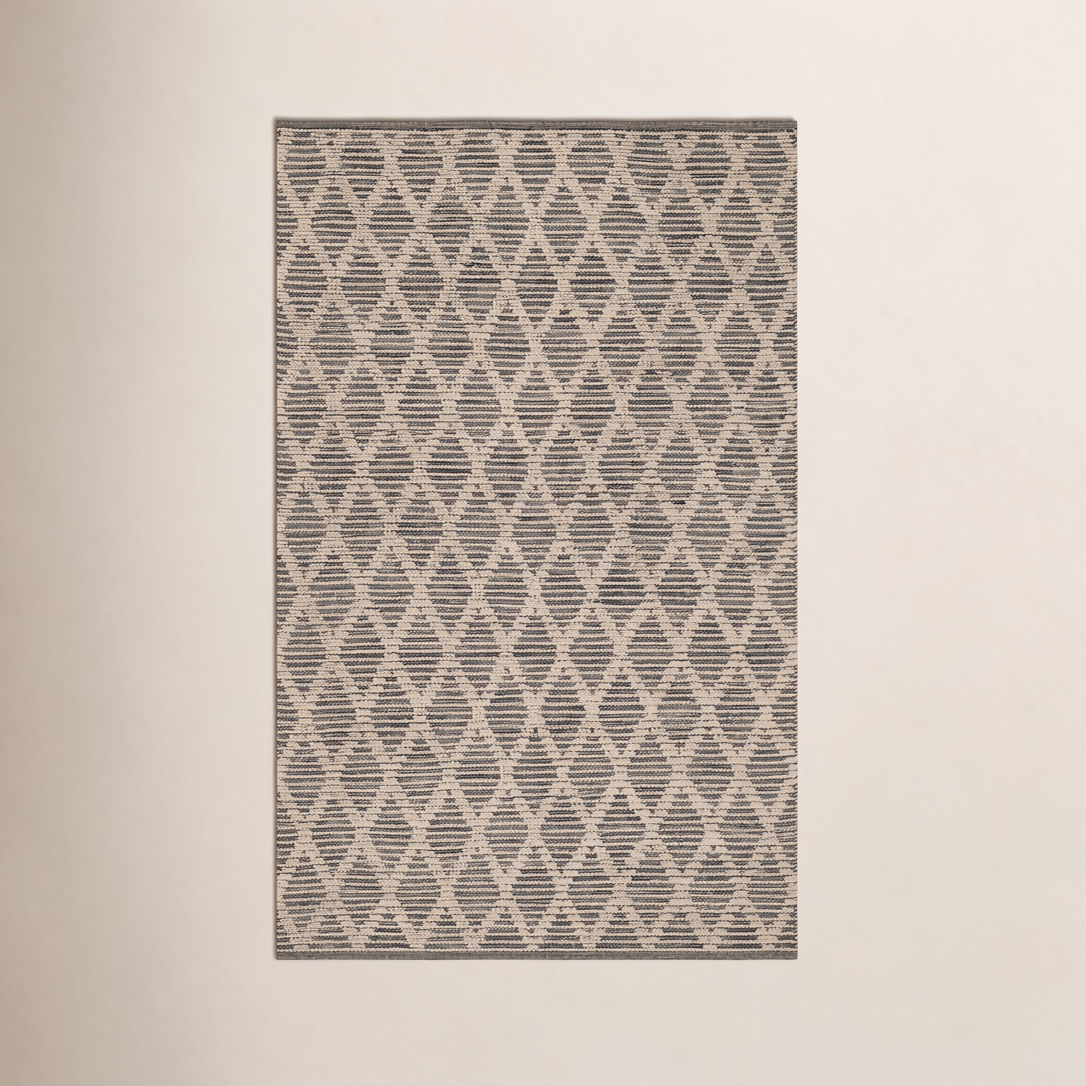 Textured Diamond Blue/Ivory Handwoven Cotton Rug, Rectangle 4' x 6'