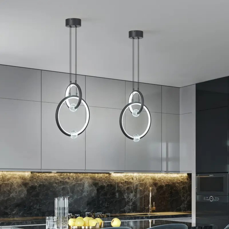 [Luminaire de lustre moderne] Luminaire suspendu à DEL à intensité variable | Luminaire de lustre moderne à 2 anneaux, 6000 K