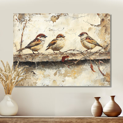 Bird Sparrows By The Farm House - bird Large Wall Art