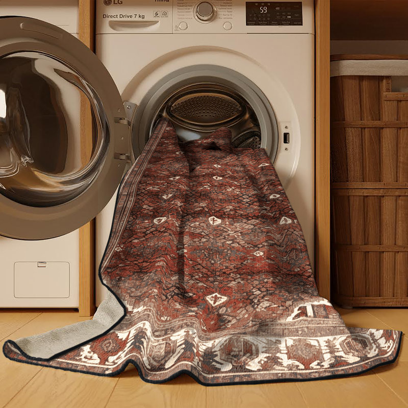 Tapis persan noir lavable à la machine, Carré 4 pi