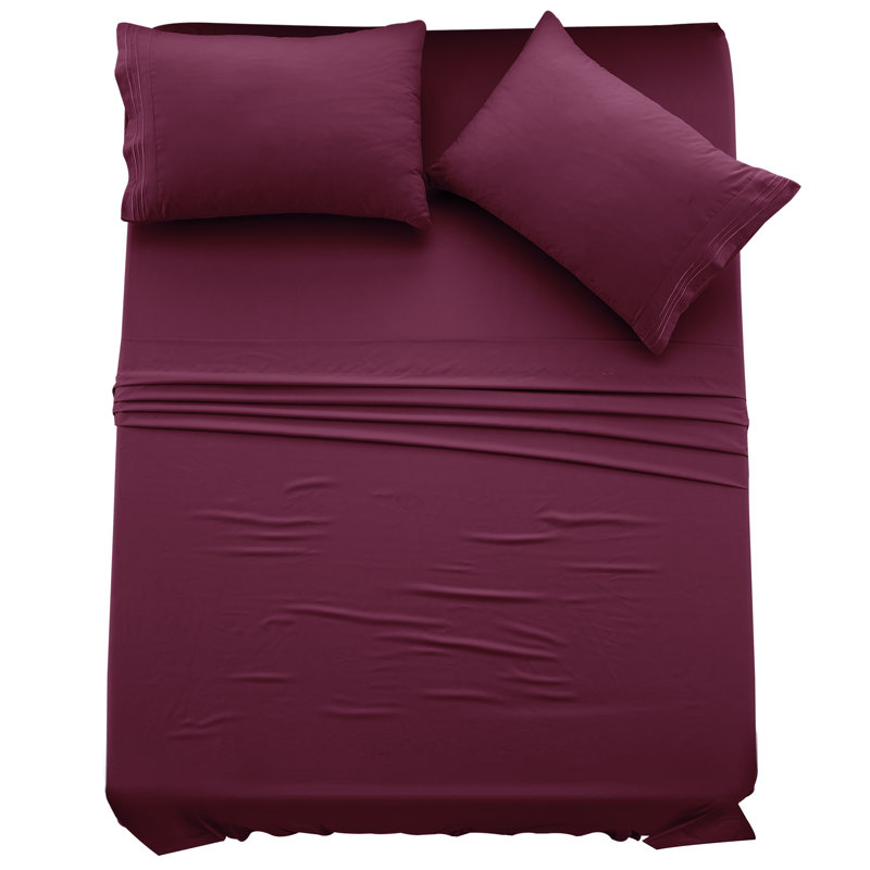 Lux Decor 4-Piece Ultra Soft Microfiber Sheet Set Deep Pocket Fitted Sheet, Wrinkle-Resistant & Easy Care Bedding, Burgundy
