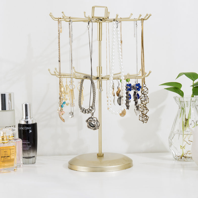 MyGift 24 Hooks Rotating Jewellery Stand, Brass