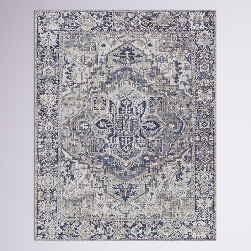 Tapis oriental gris / ivoire tissé à la machine, Rectangle de 7 pi 6 po x 9 pi 6 po