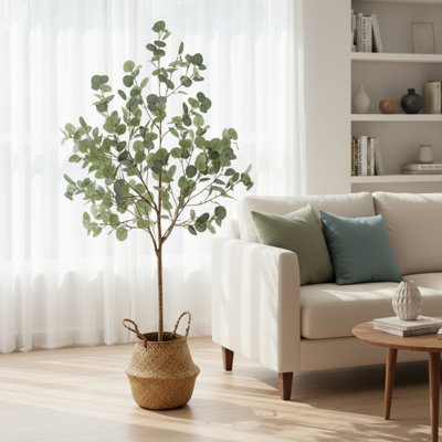 5ft Artificial Eucalyptus Tree With Pot Faux Silk Floor Plant For Indoor And Outdoor Living Spaces