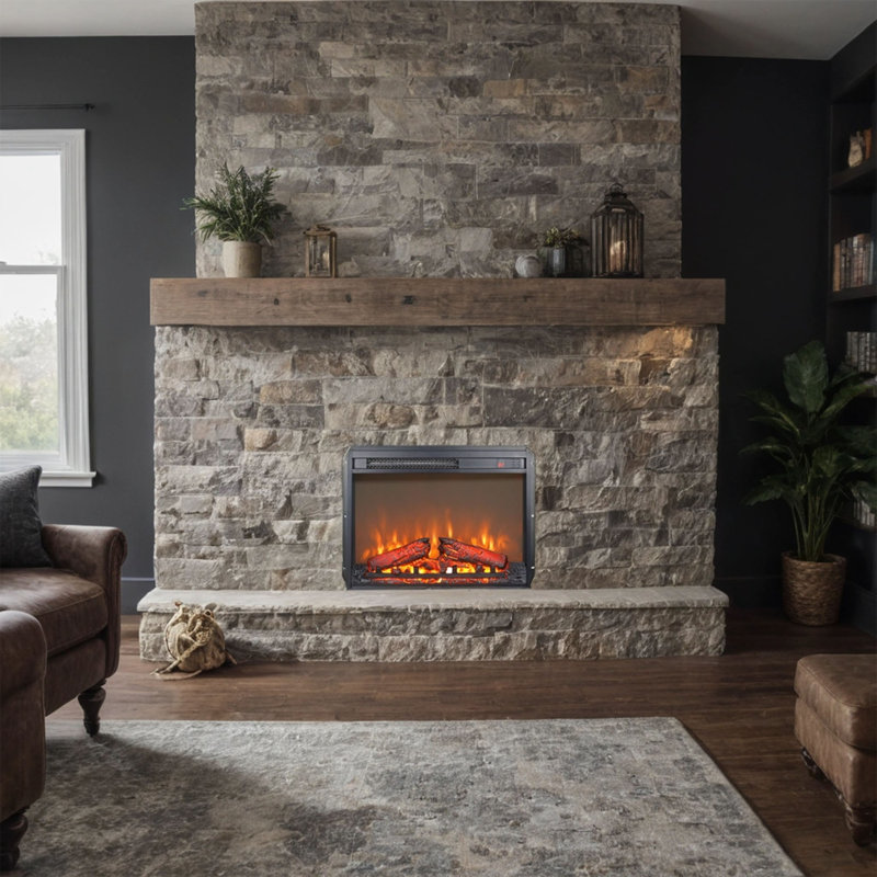 Foyer électrique encastrable de 23 pouces, appareil de chauffage ultra mince avec ensemble de bûches et flamme réaliste, télécommande avec minuterie, protection contre la surchauffe