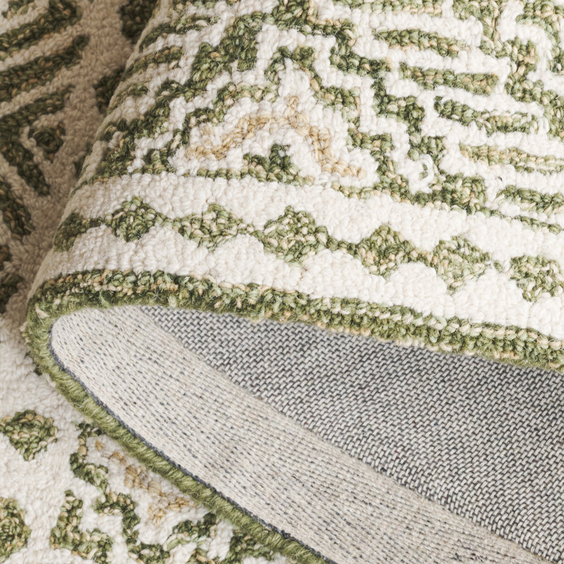Decklen Micro-Loop Hand Tufted Wool/Cotton Southwestern Rug in Ivory/Green, Runner 2'3" x 7'