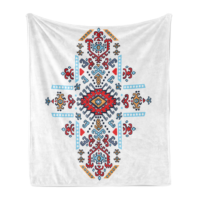 Ambesonne Tribal Fleece Throw Blanket Mexican Pattern, 70" W x 90" L