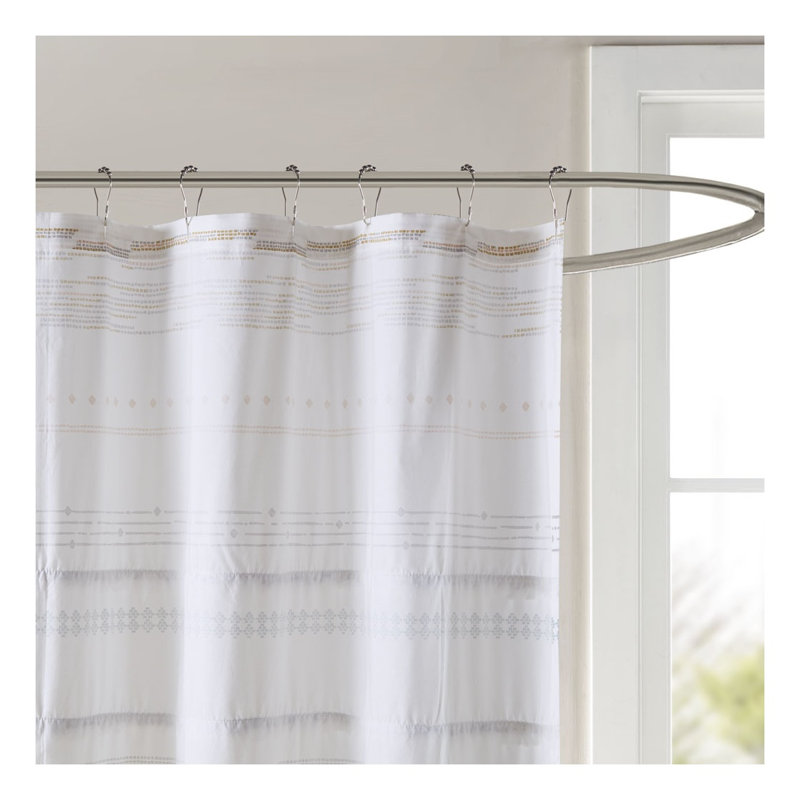 Rideau de douche en coton avec pompons en coton - 72 po x 72 po blanc cassé et gris