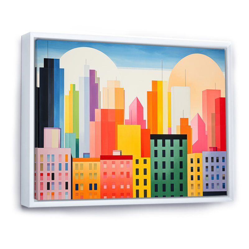 Minimal New York Cubism I, H 16 po x l 32 po x P 1 po, Cadre flottant blanc