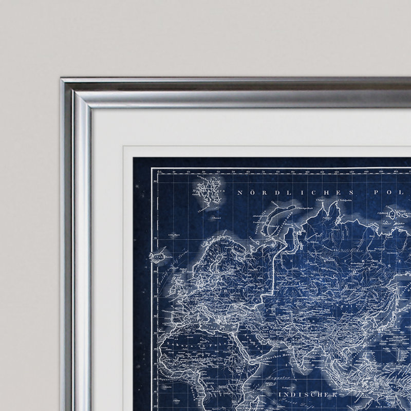 «Vintage World Map IV», reproduction d'art graphique encadrée, H 18 po x l 27 po x P 1,5 po, Cadre argenté