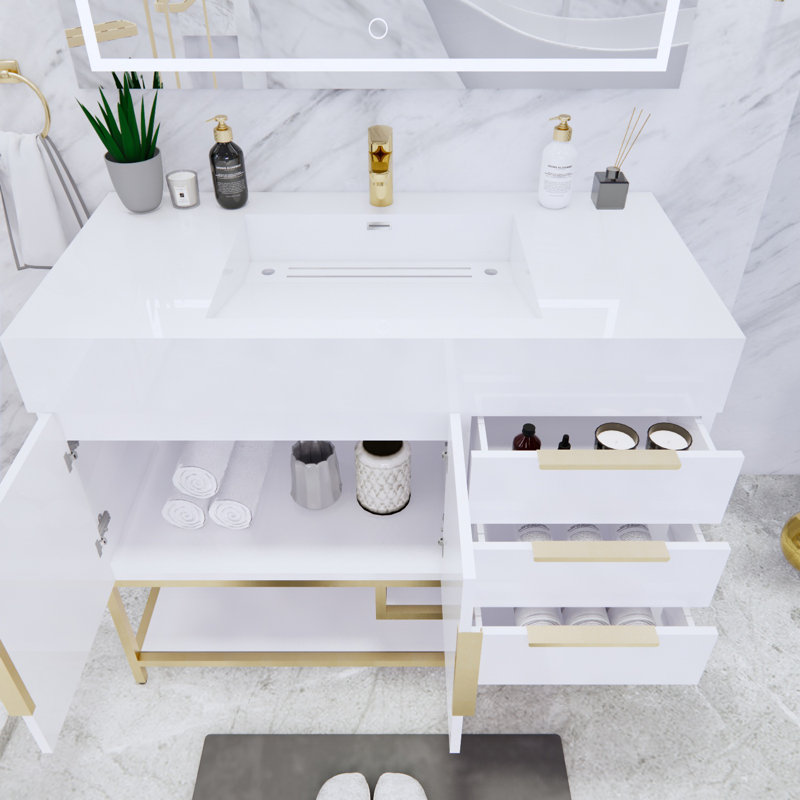 Glasgow 41.75'' Single Bathroom Vanity with Acrylic Top, High Gloss White