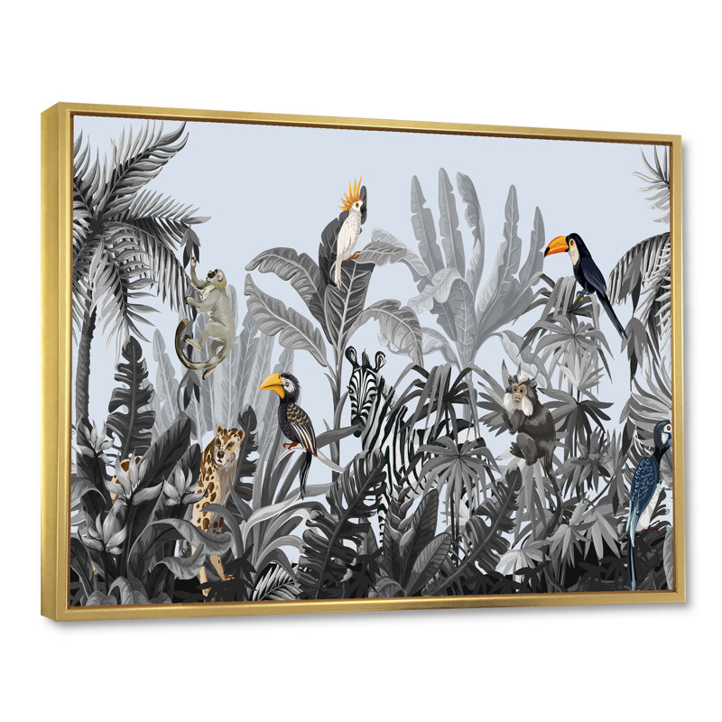 Chinoiserie avec oiseaux et pivoines - peinture sur toile, H 30 po x l 40 po x 1,5 po, Cadre flottant doré