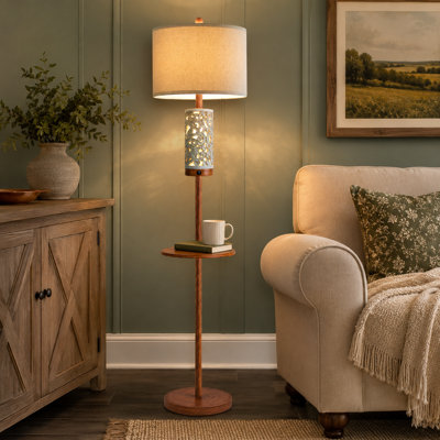 2-in-1 Rustic Farmhouse Floor Lamp with Main Light and Night Light, Dual Switches, Wood Pole, 65-Inch Standing Light for Bedroom, Office, Dining Room
