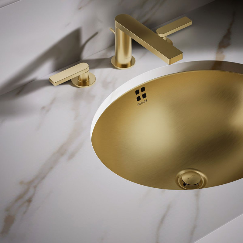 Bachata®20" Oval Drop-In/Undermount Bathroom Sink, No Overflow, Vibrant Brushed Moderne Brass