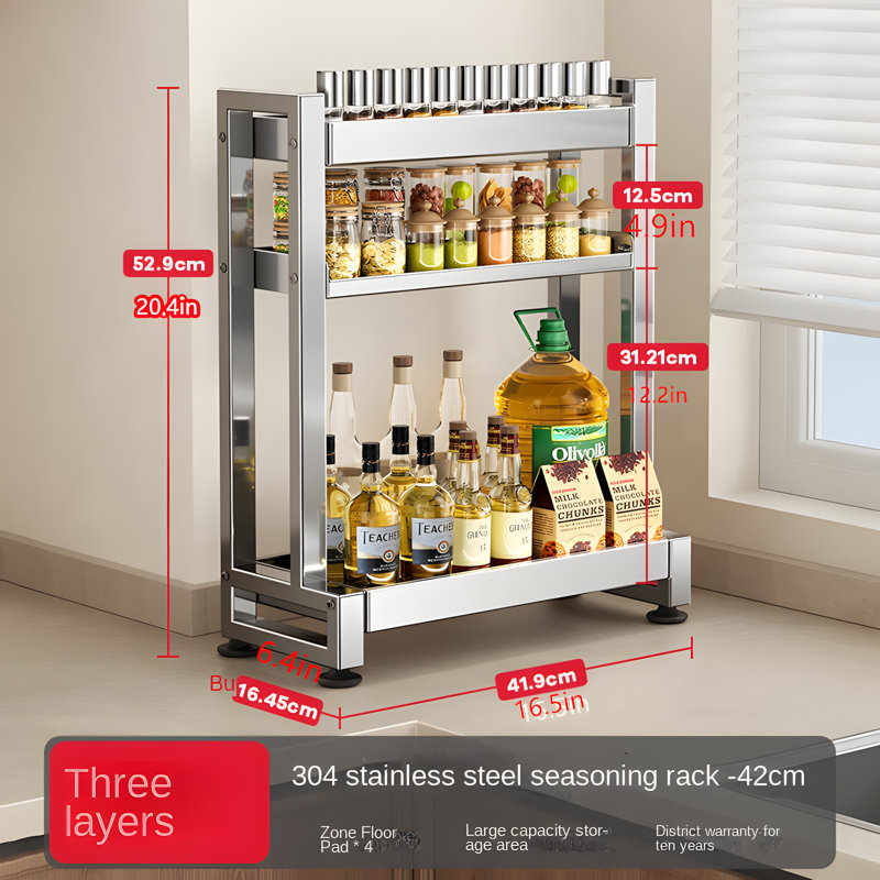 Kitchen Utensil Organizer: 3-Tier Stainless Steel Spice Rack & Knife Block Storage
