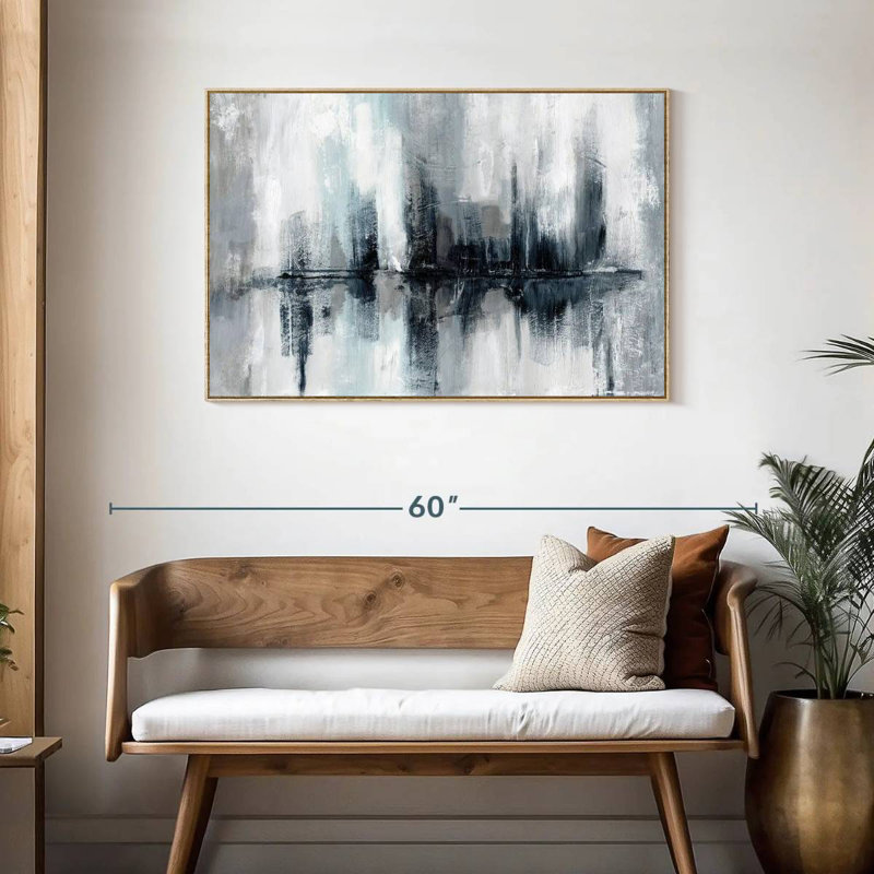 Lumières de port indigo, Cadre flottant en bois naturel, 43 po x 29 po