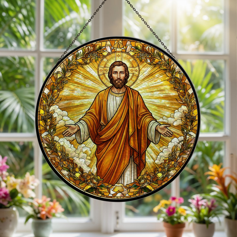 Panneau de vitrail Jésus Christ H 12 po, H 12 po