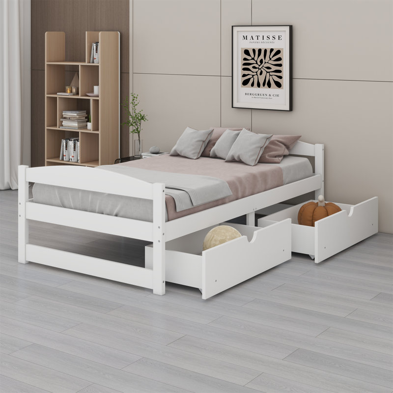 Platform Bed With Two Drawers, White