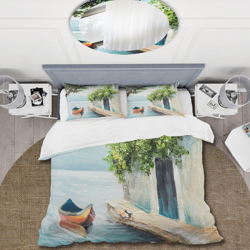 Gondole à Venise par une belle journée d'été - Ensemble de housse de couette nautique - Microfibre de polyester