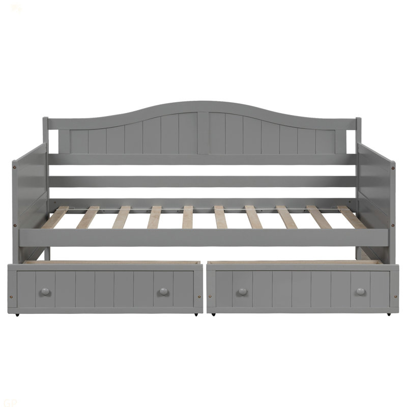 Twin Wooden Daybed With 2 Drawers, Sofa Bed For Bedroom Living Room, Gray