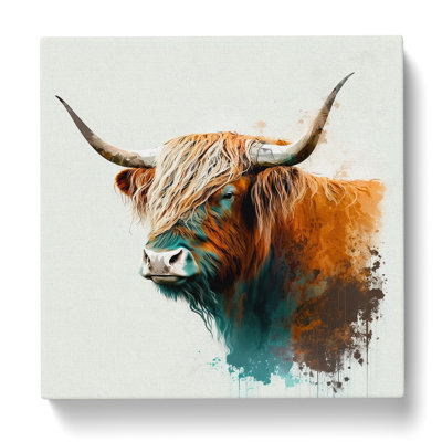 Highland Cow Gestural Art - Wrapped Canvas