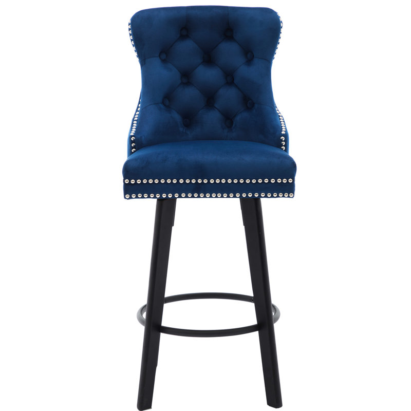 Velours bleu marine à boutons avec support stable et tabourets de bar en métal