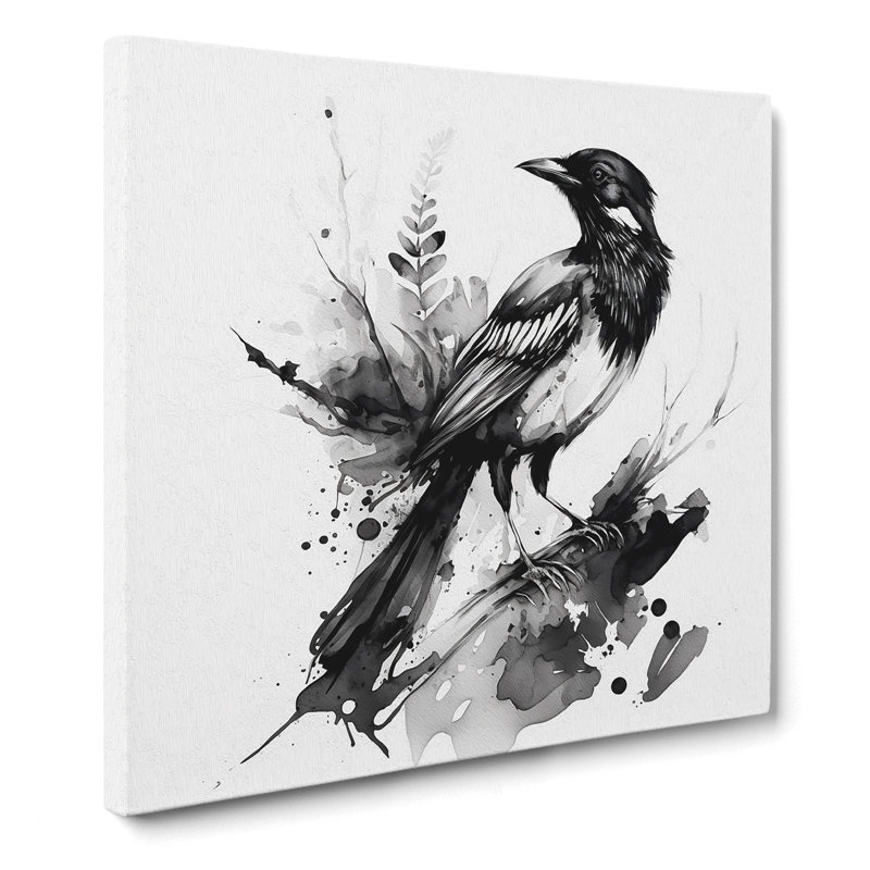 Magpie Ink Wash - Wrapped Canvas, 35cm H x 35cm W x 3cm D