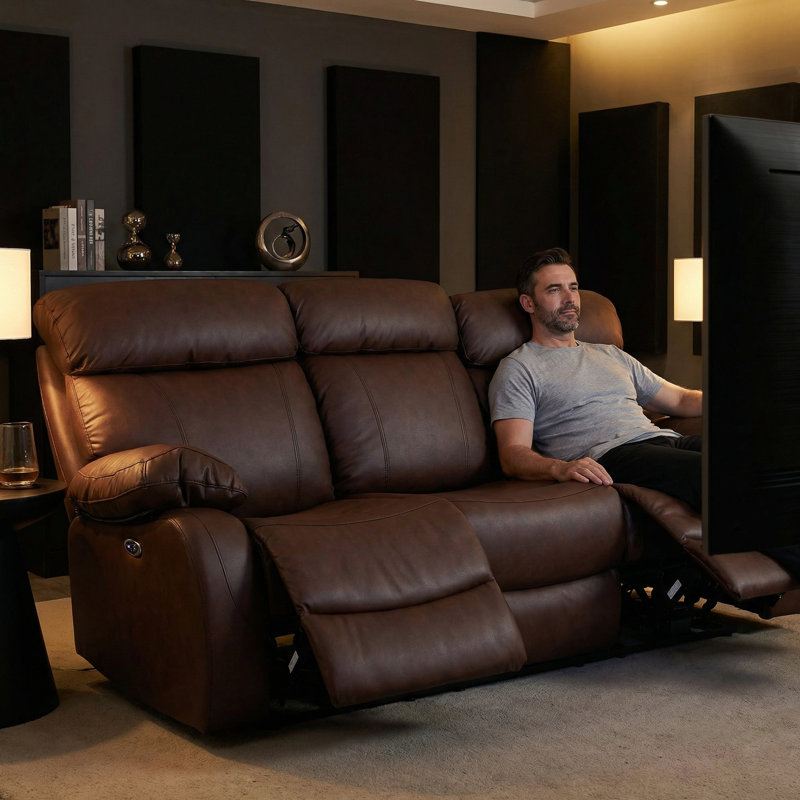 Jawaad Upholstered 81'' Power Reclining Sofa, Brown Faux Leather
