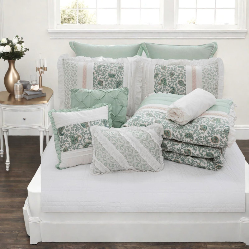 Ensemble de literie élégant en percale de coton 9 pièces, édredon très grand turquoise
