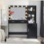 Meuble-lavabo avec miroir et lumières, coiffeuse 46,4 po avec 2 grands tiroirs et grand organisateur vertical, commode à 3 niveaux et 3 modes d'éclairage à luminosité réglable, convient à la chambre à coucher (noir)-1428084943