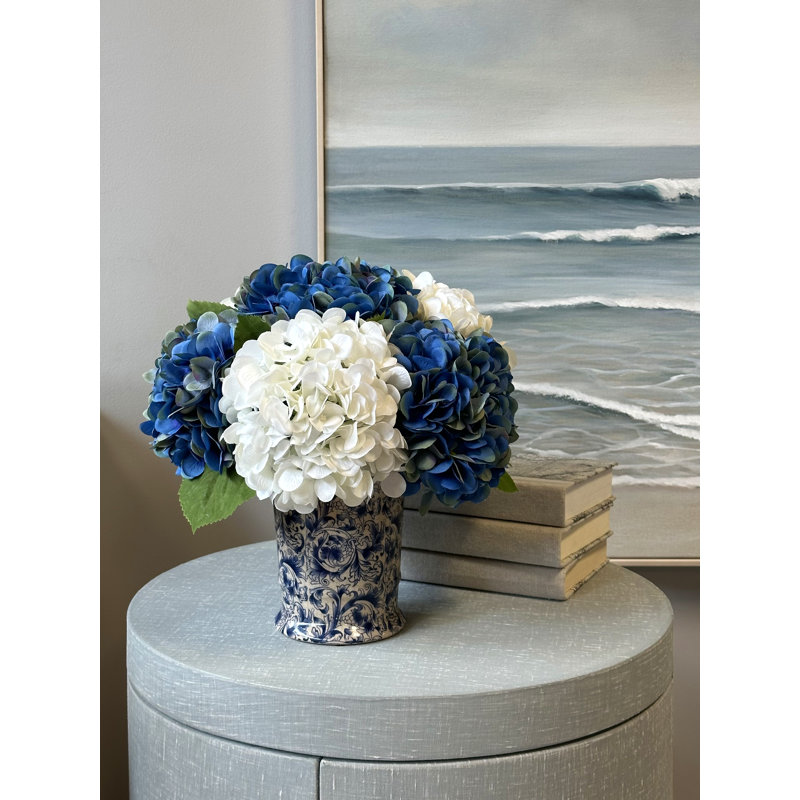 Hydrangea Arrangment In A Chinoiserie Vase, Blue/White