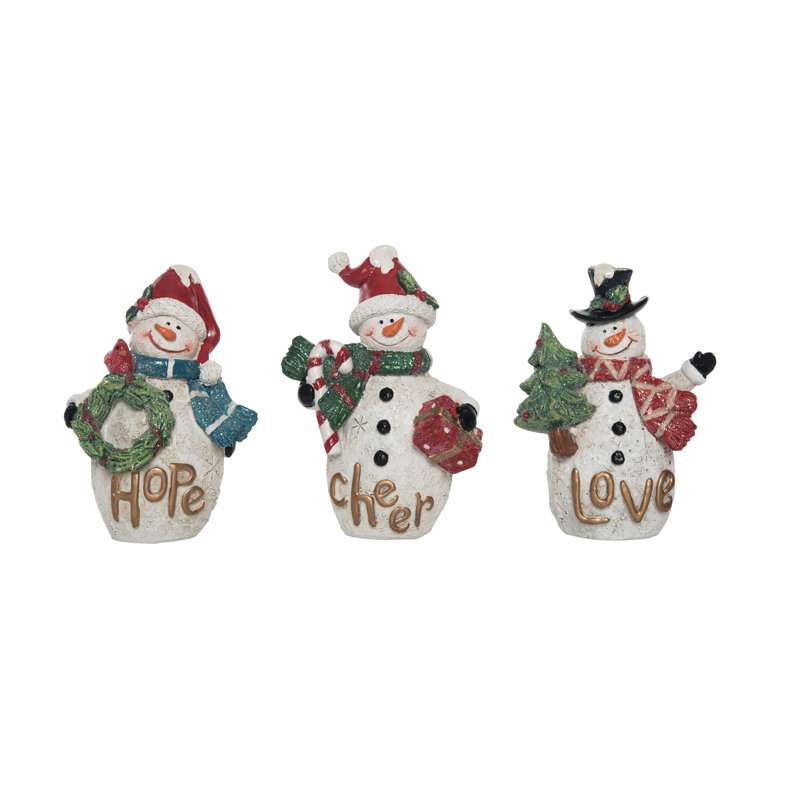 Bonhomme de neige en résine avec ensemble de 3 décorations de Noël 