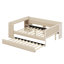 Lit plateforme tapissier avec tablettes de rangement, bureau, station de charge et lit gigogne-27959035