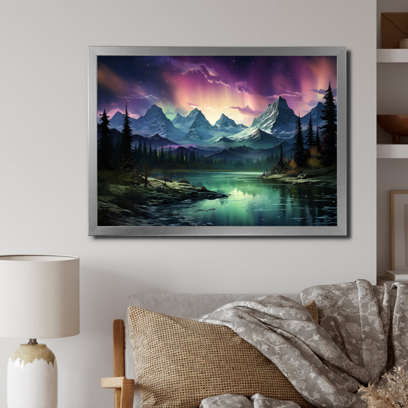 Northern Lights Celestial Symphony I sur impression sur toile, H 24 po x l 32 po x P 1 po, Cadre simple argenté