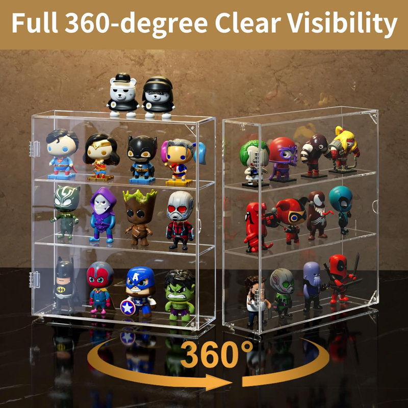 Acrylic Display Case, Clear Display Case For Funko Pop Figures, Wall Mounted Or Desktop Dustproof Display Cabinet Box For Collectibles ,Rock,Crystals,Mini Toys,Amiibo (3 Tiers)