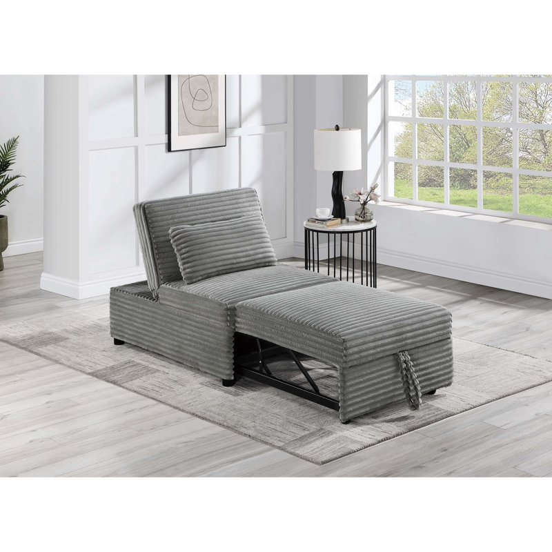 Fauteuil convertible transitionnel en velours côtelé avec siège et coussin couleur fumée, passepoil large